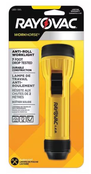 FLASHLIGHT 2 D-CELL YELLOW LED RAY-O-VAC - Flashlights: D-Cell